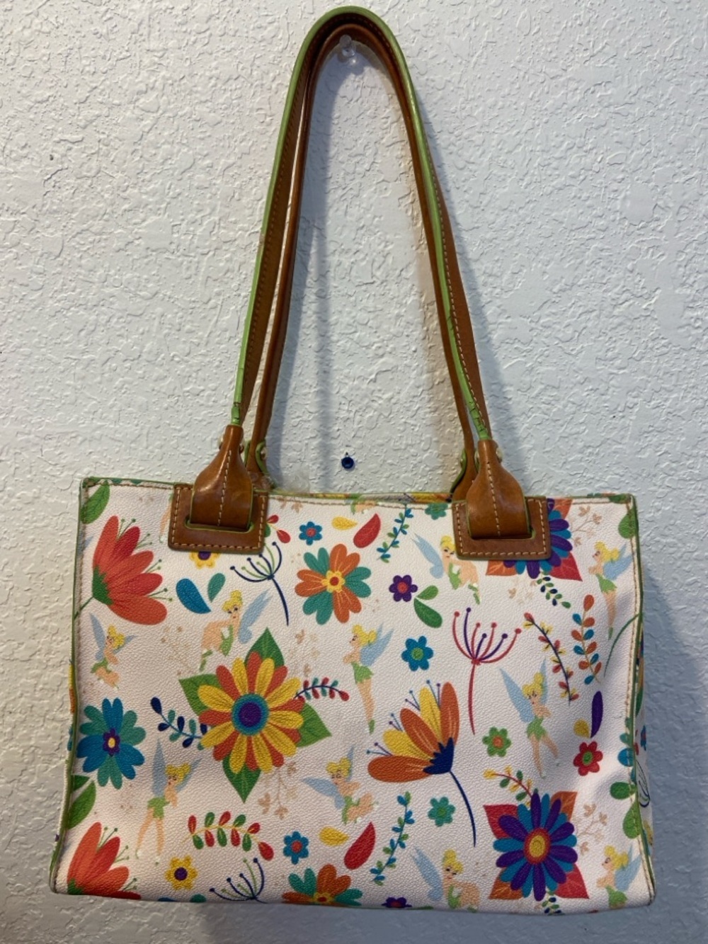 Disney Parks Dooney & Bourke Tinker Bell Flower Shopper Tote Bag Flaw - Picture 5 of 16